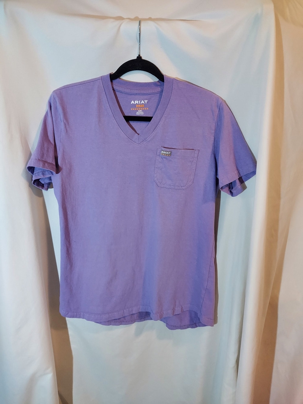 Ariat Rebar Cotton Strong V-Neck Pocket Tee T-Shirt Lavender Purple M